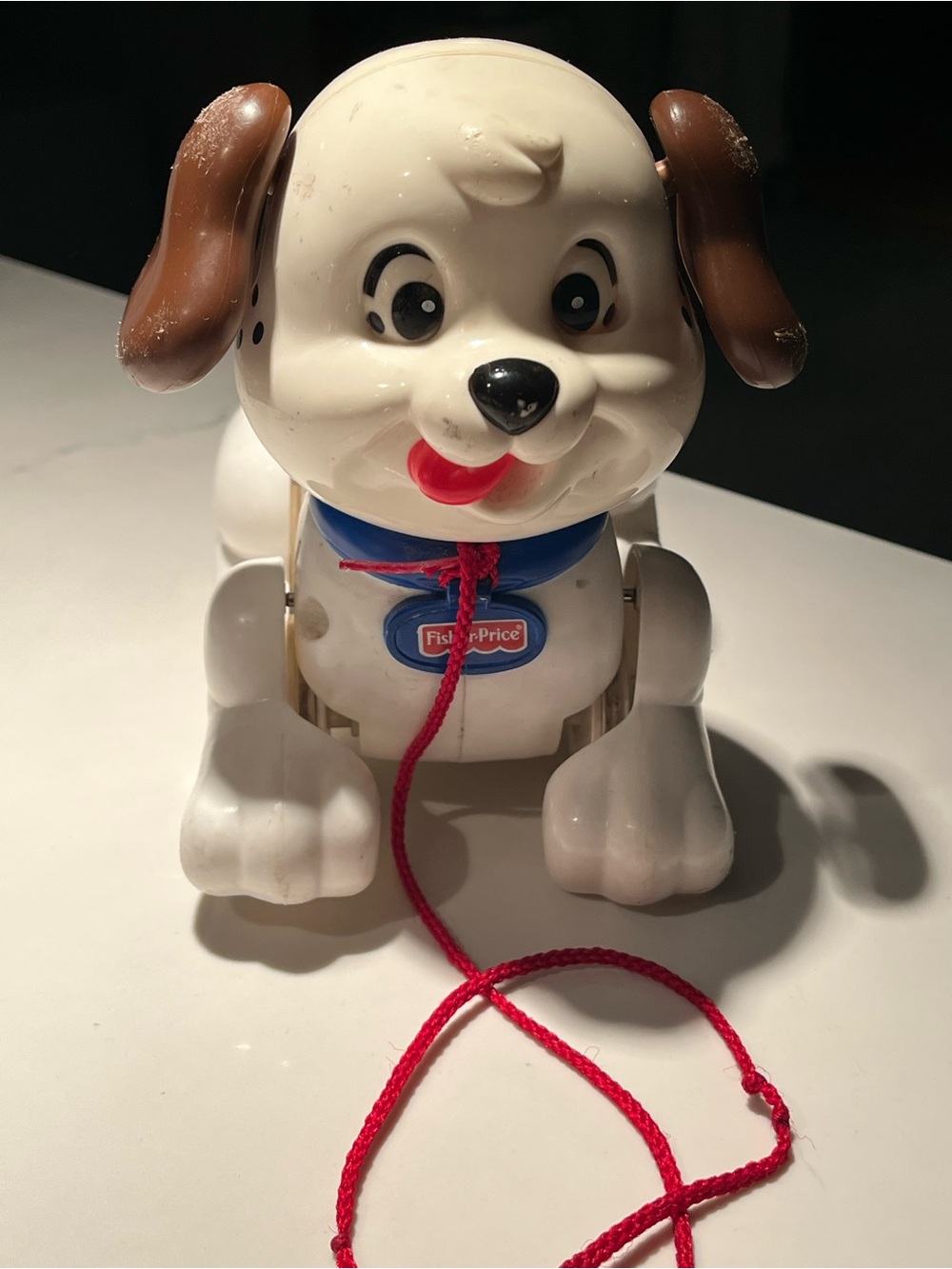 Fisher-Price White and Brown Pull-Along Puppy with Red Cord
